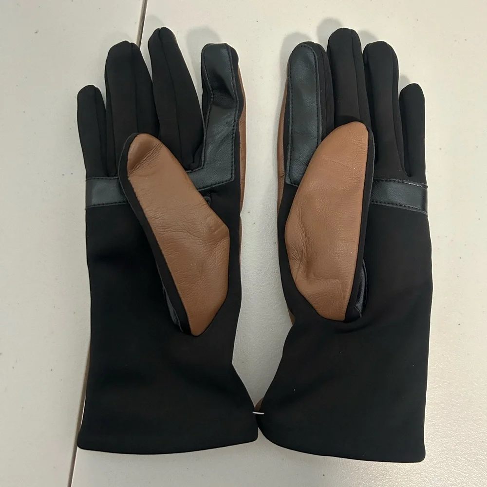 Anne Klein Faux Leather Gloves Brown Black